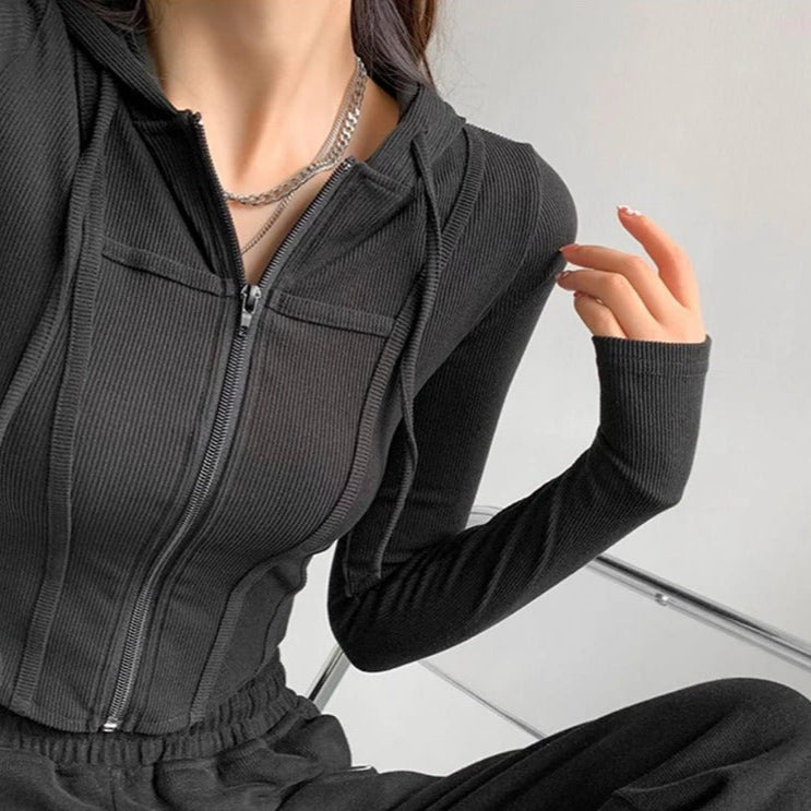 Zip Up Crop Fitted Hoodie til kvinder