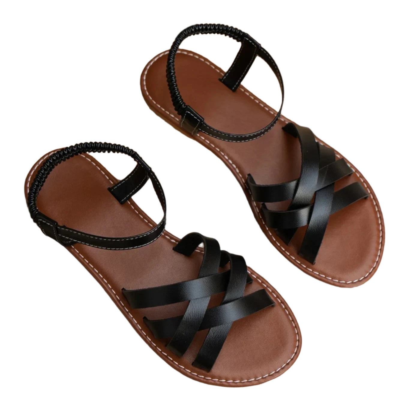 Flade sandaler med elastisk rem til kvinder
