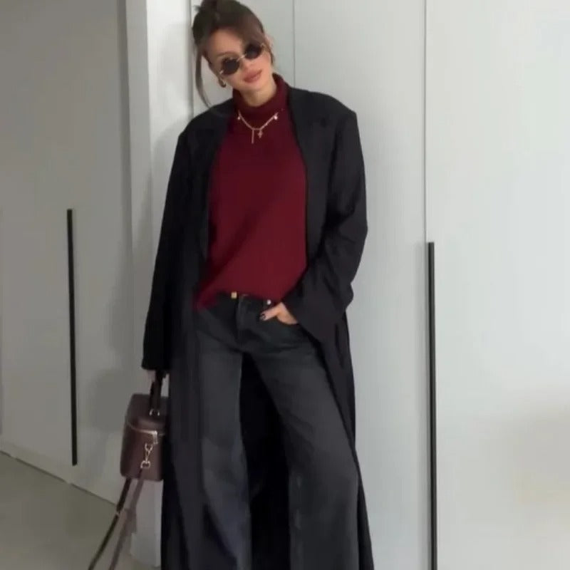 Casual strikket sweater med standkrave