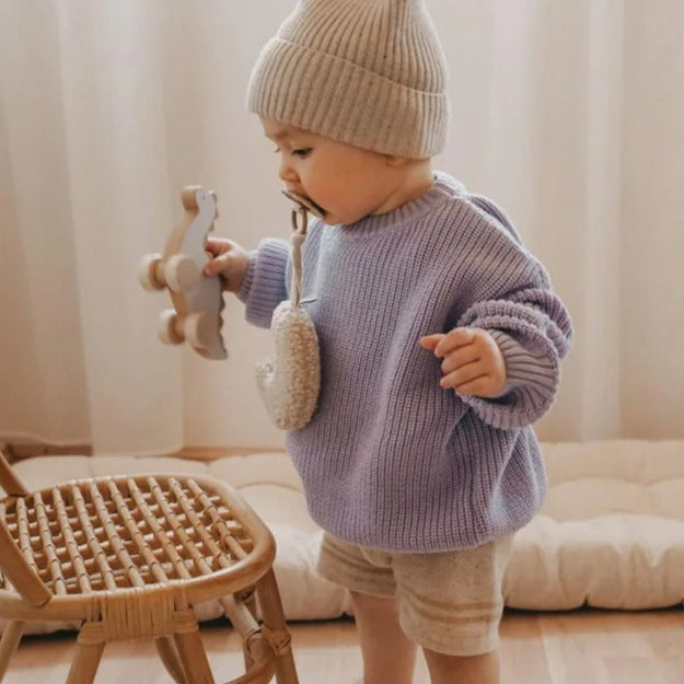 Ensfarvet strikket sweater til børn