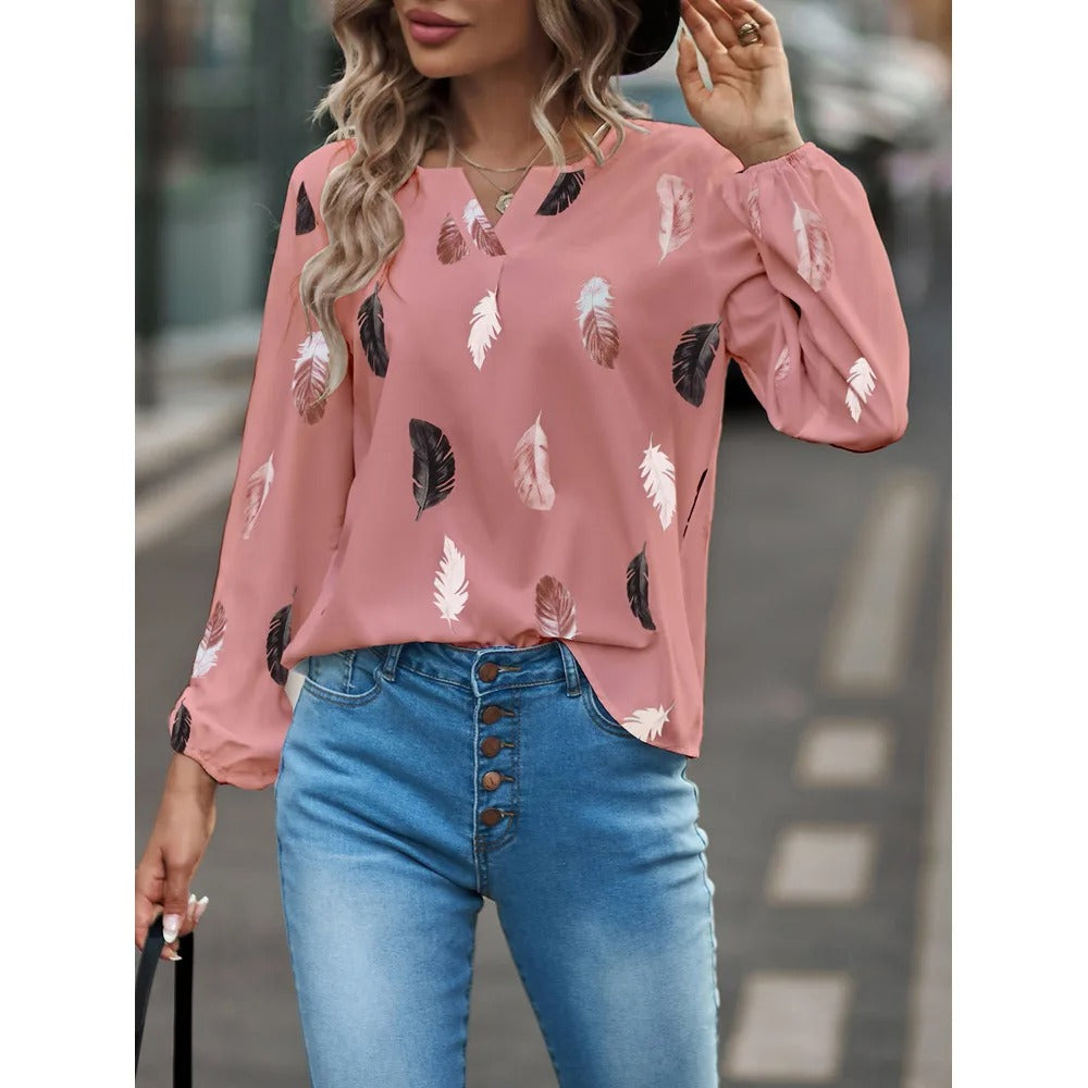 Chiffonbluse med fjermønster