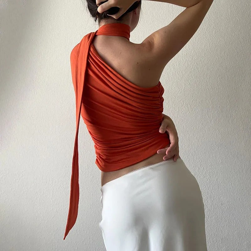 Kvinders Rygløs Off-Soulder Halter Crop Top