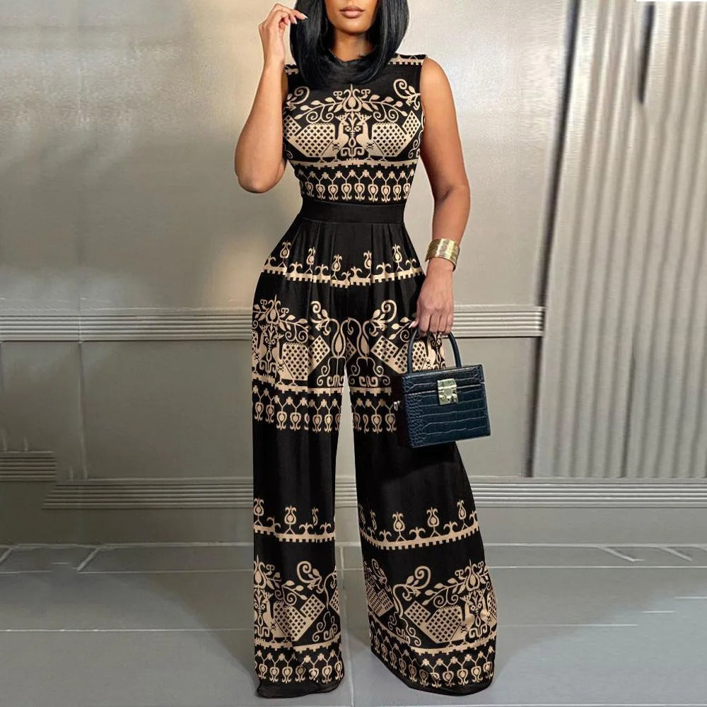 Jumpsuit med trykt slim talje til kvinder