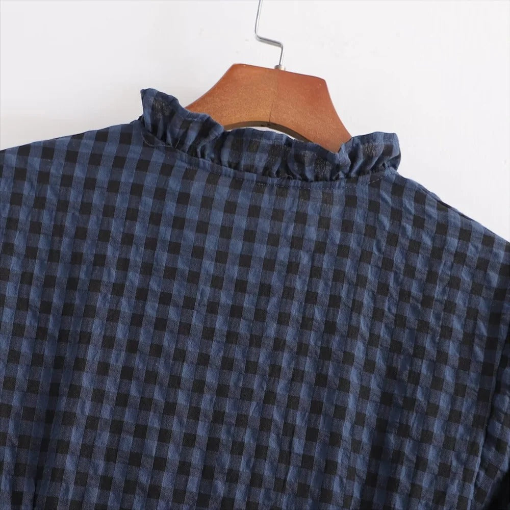 Kvinders bobleærmer plaid jumpsuit