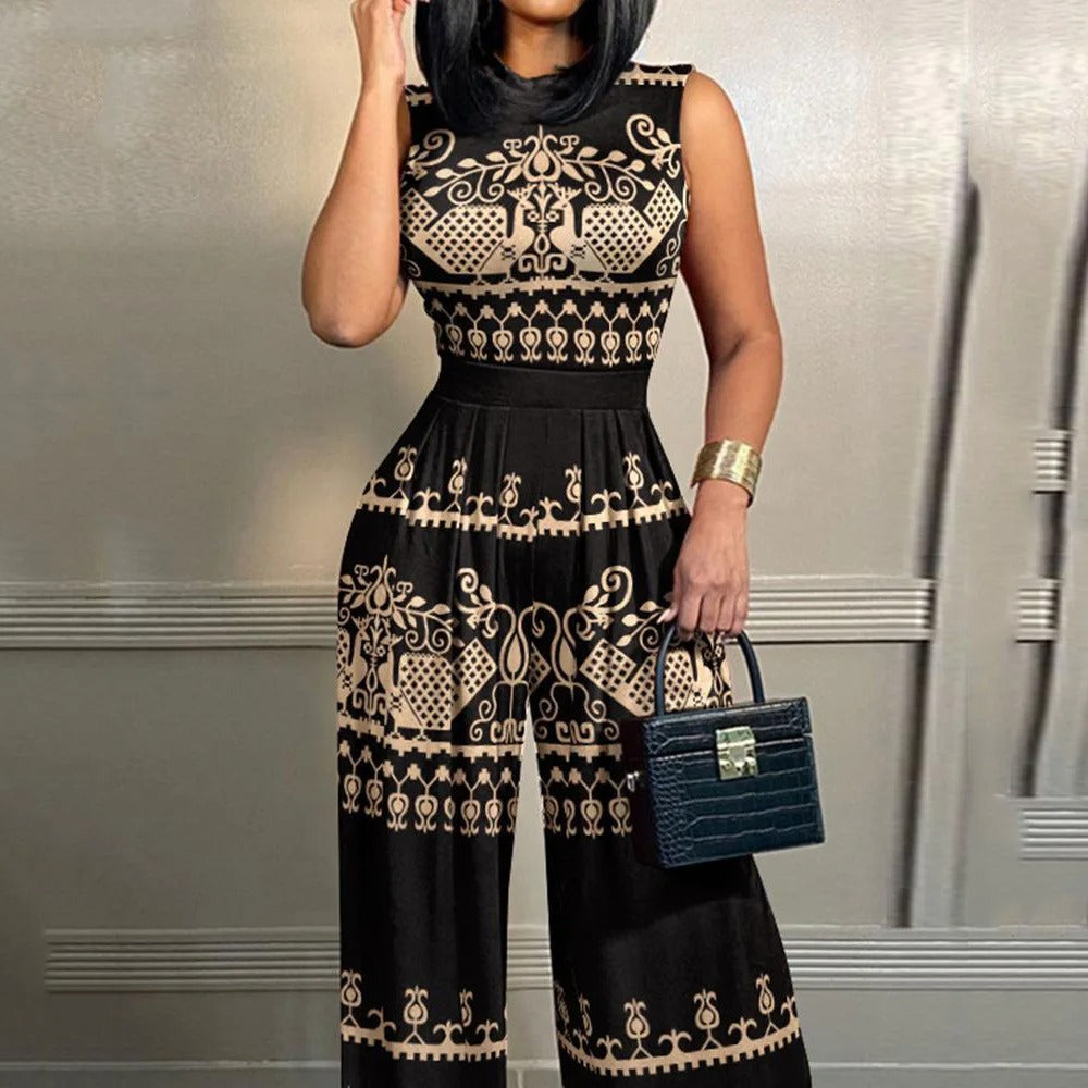 Jumpsuit med trykt slim talje til kvinder
