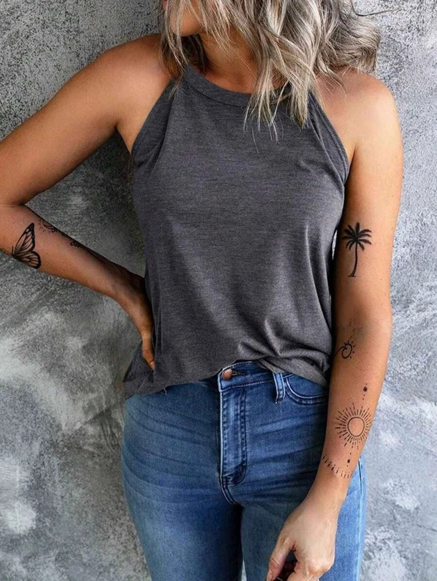 Ærmeløs halterneck-tanktop til kvinder