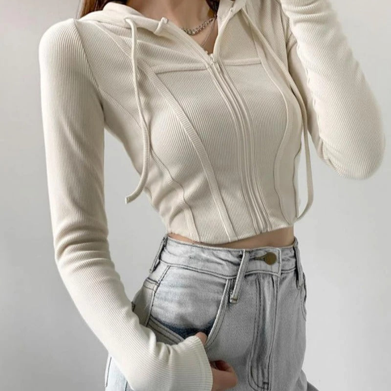Zip Up Crop Fitted Hoodie til kvinder