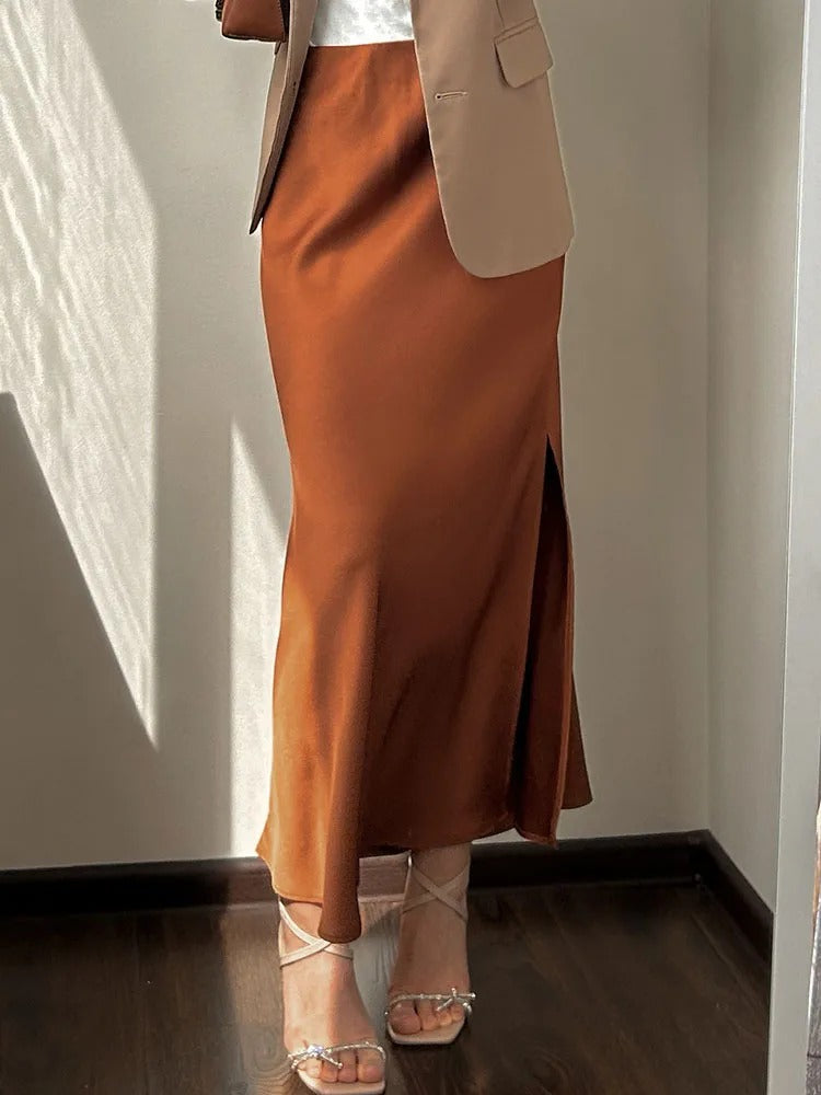 Kvinder split satin nederdel