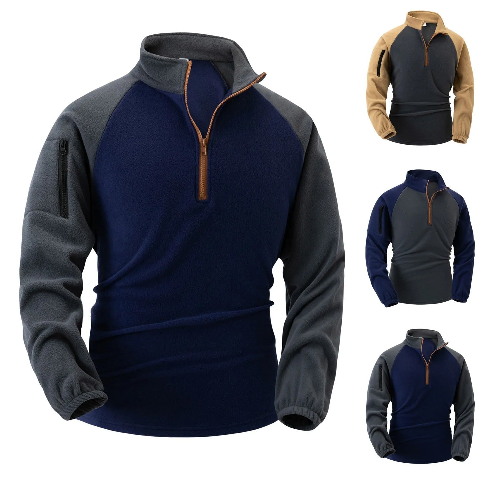 Fleece-sweater med ærmer og lommer til mænd