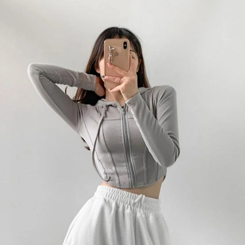Zip Up Crop Fitted Hoodie til kvinder