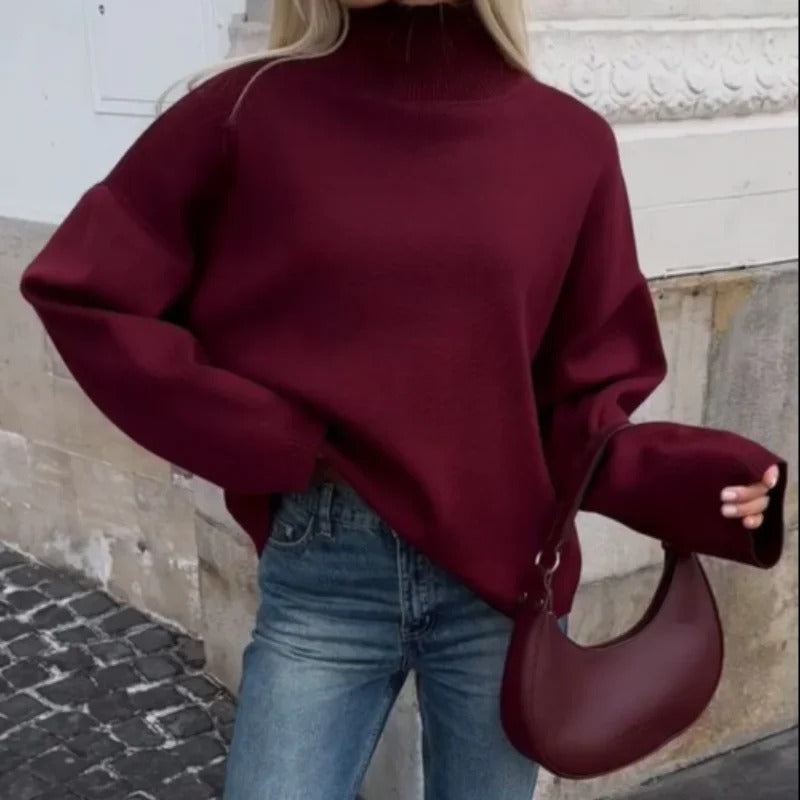 Casual strikket sweater med standkrave