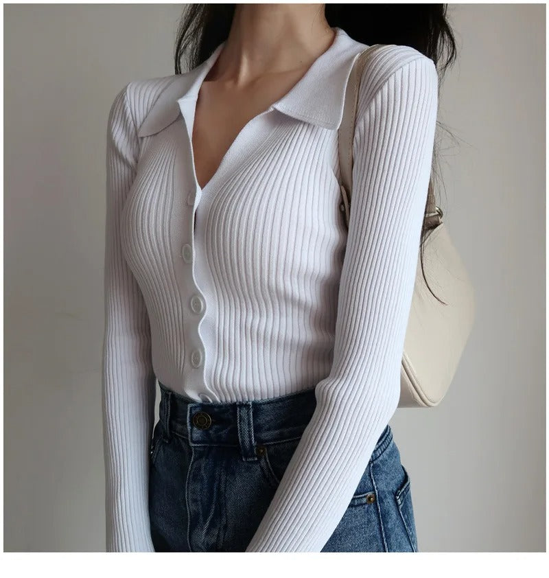 V-hals strikket slim cardigan til kvinder