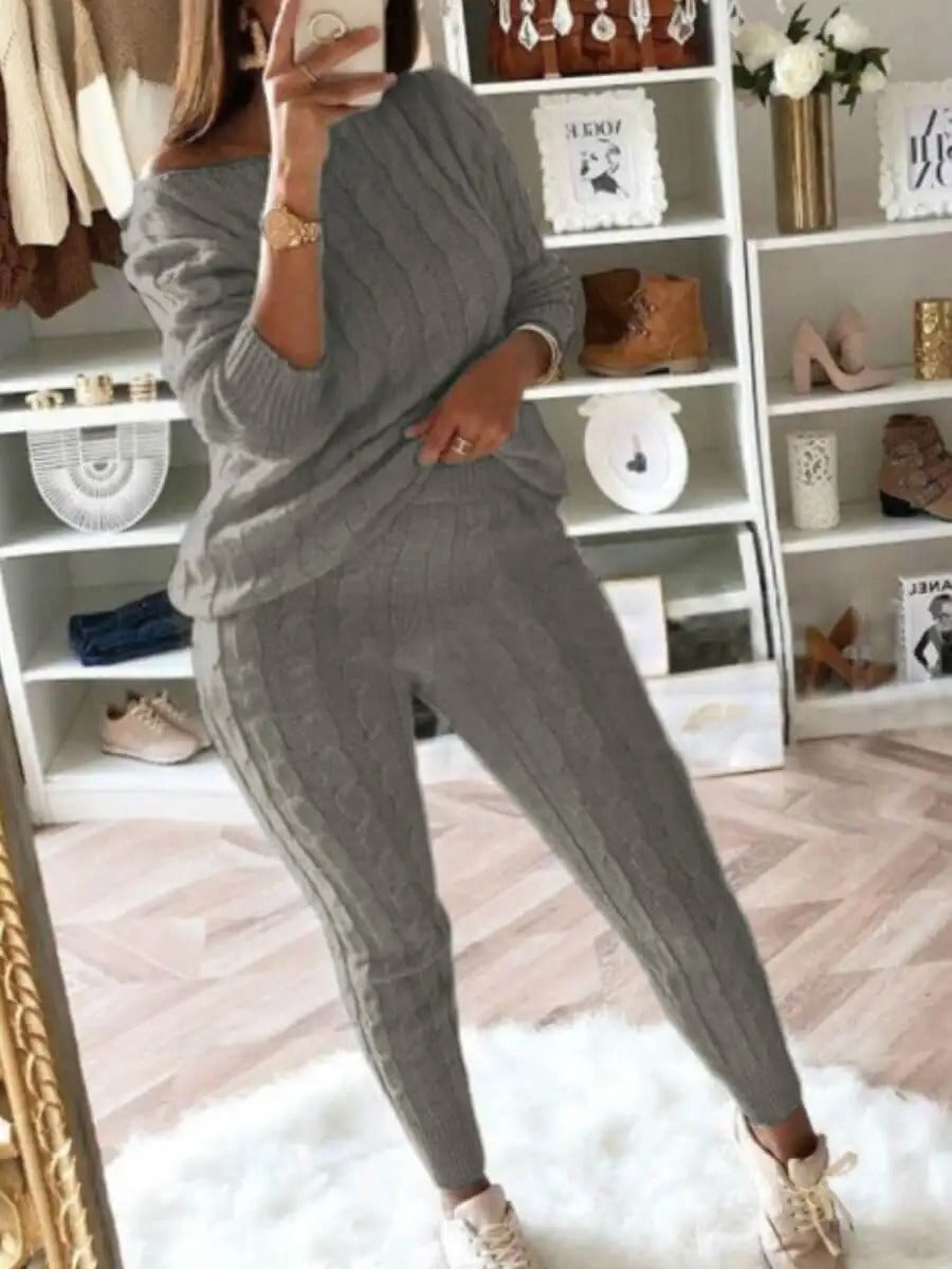 Plus Size Droppede Skuldre Strikkede Bukser Set