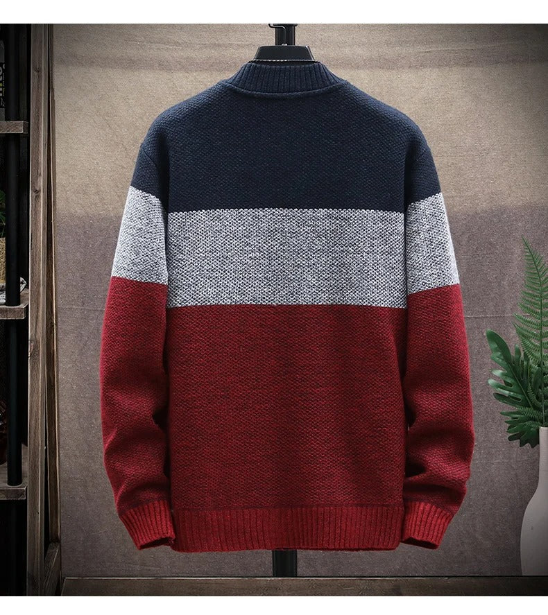 Fleece-cardigan med kontraststriber til mænd