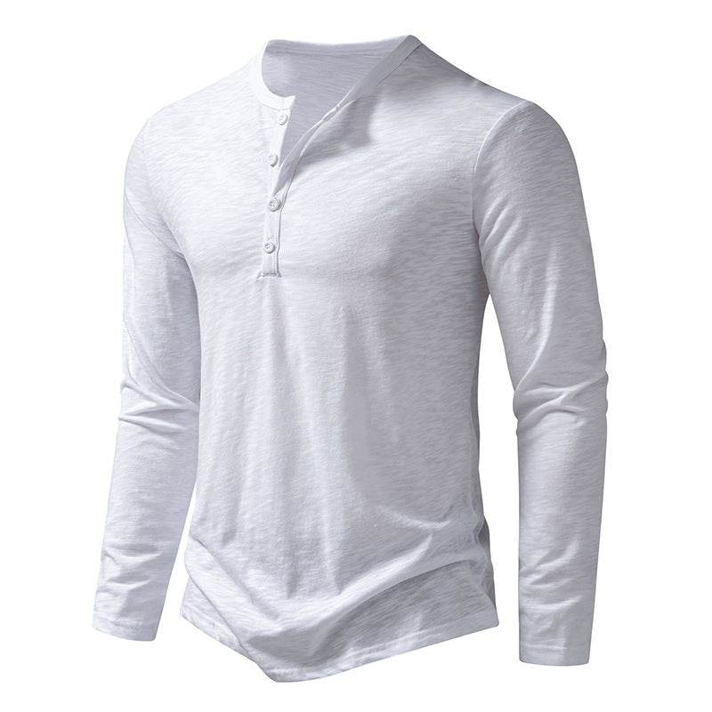 Langærmet T-shirt med Henley-hals til mænd