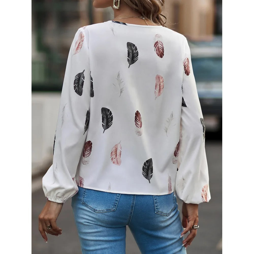 Chiffonbluse med fjermønster