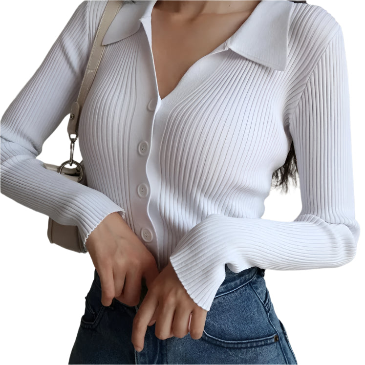 V-hals strikket slim cardigan til kvinder