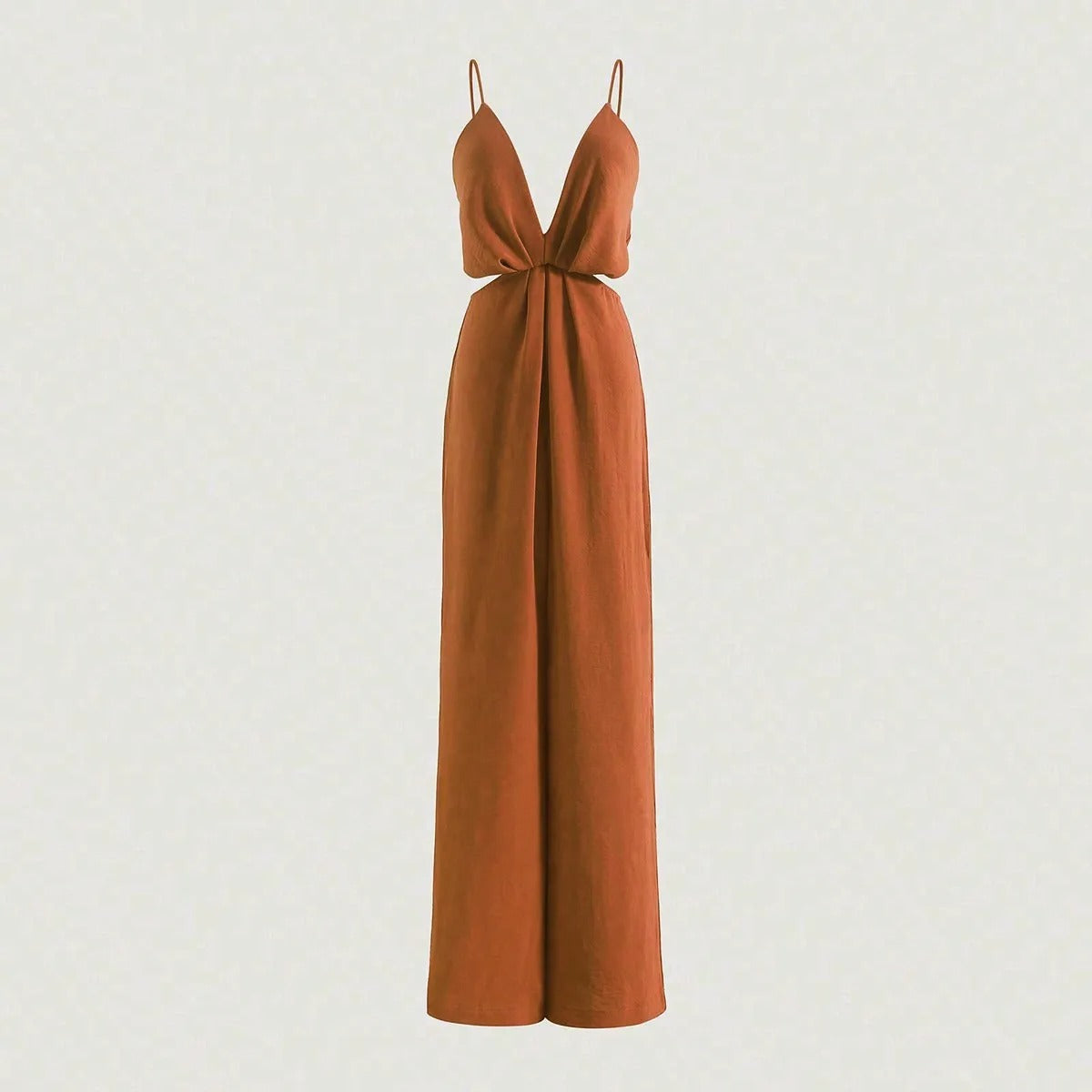 Udhulet plisseret jumpsuit med brede ben