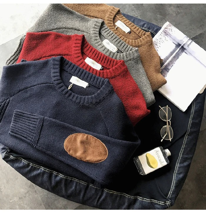 Oversized patch-strikket sweater til mænd