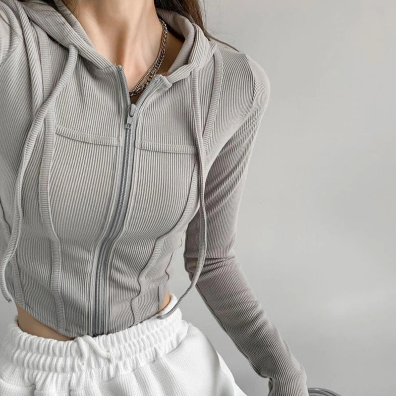 Zip Up Crop Fitted Hoodie til kvinder