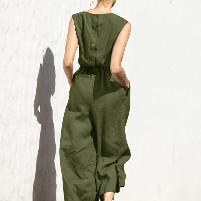 Jumpsuit med høj talje i bomuld og hør til kvinder