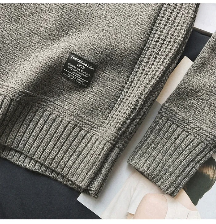 Oversized patch-strikket sweater til mænd