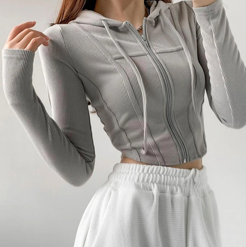 Zip Up Crop Fitted Hoodie til kvinder