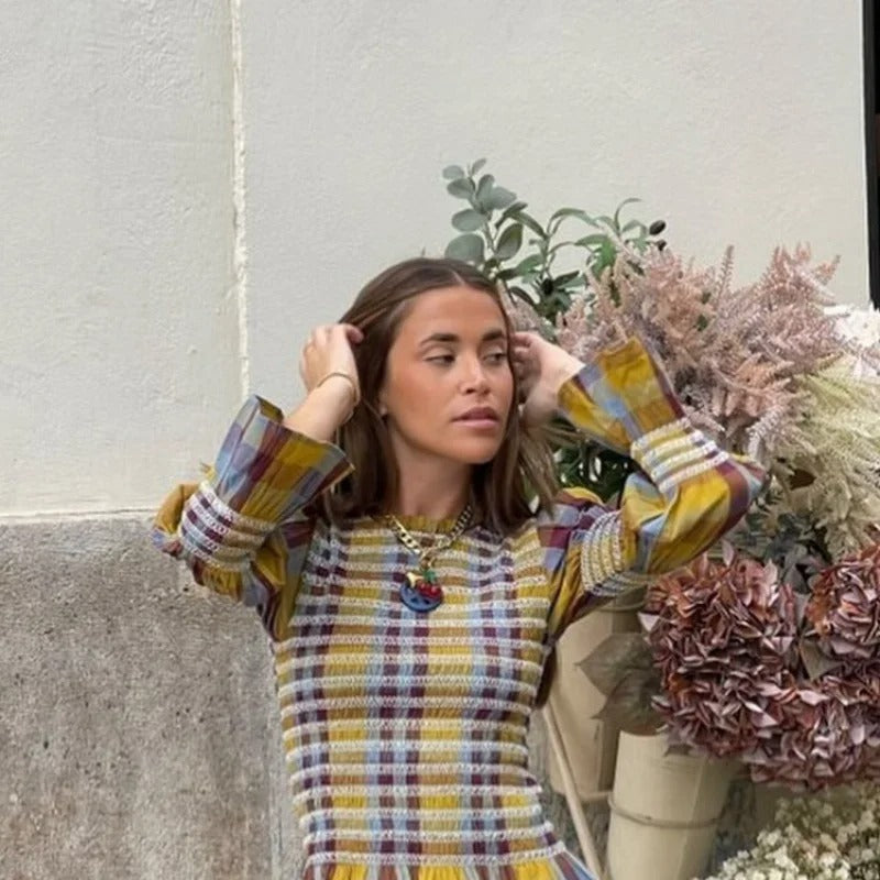 Plaid Puff Sleeve Tee til kvinder