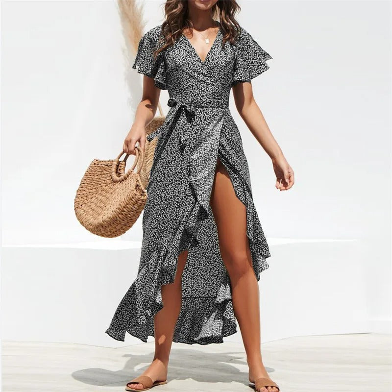Blomstret Boho Chiffon Maxi Kjole til kvinder