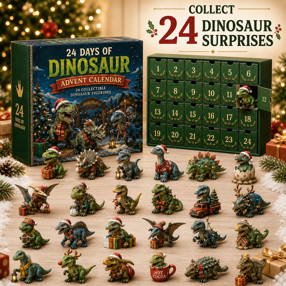 Dinosaur Christmas Advent Calendar – 24 Days, 24 Dino Collectible Figures