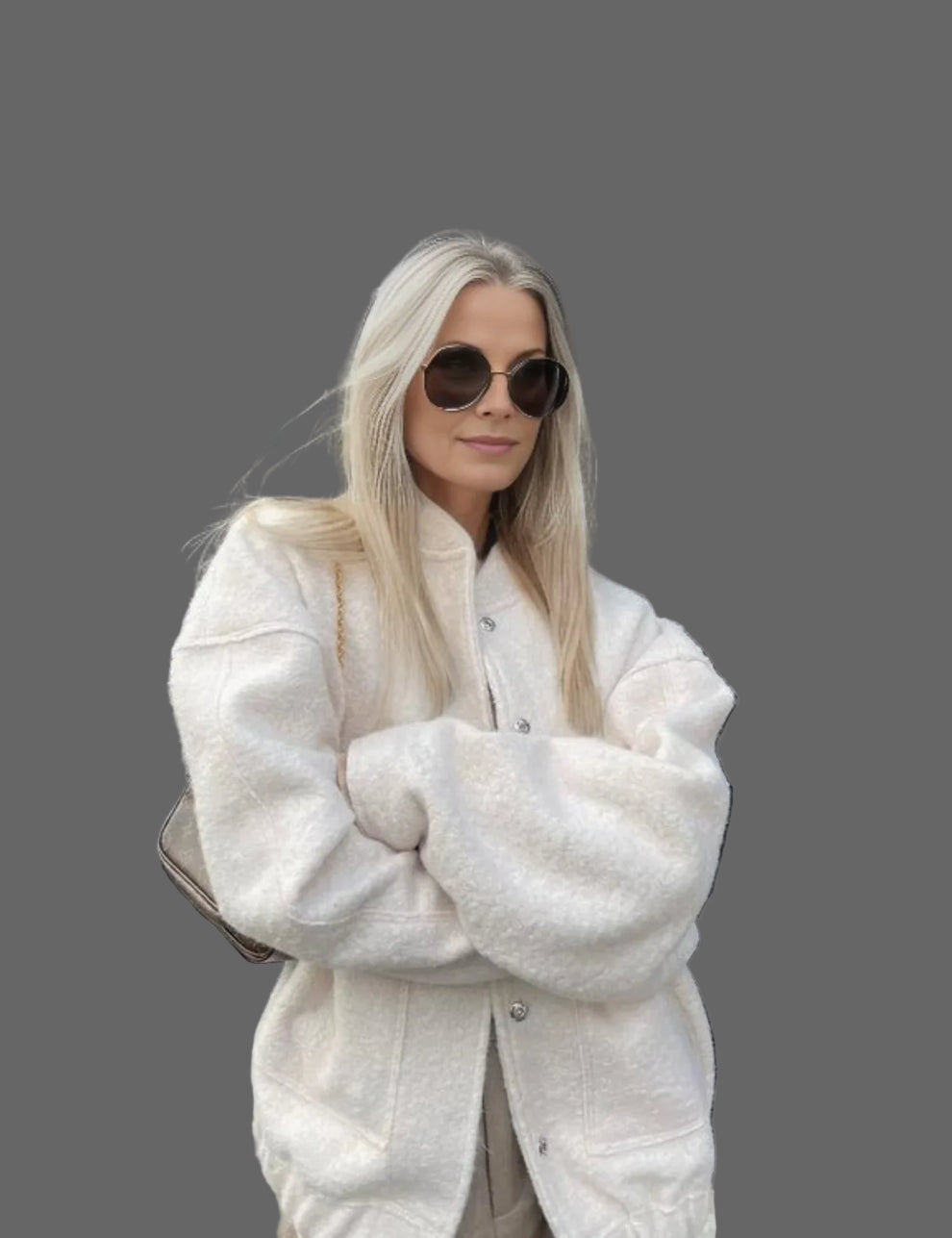 Leia Bouclé Blouson Kvinde – Oversize Jakke med Blød Struktur og Minimalistisk Design