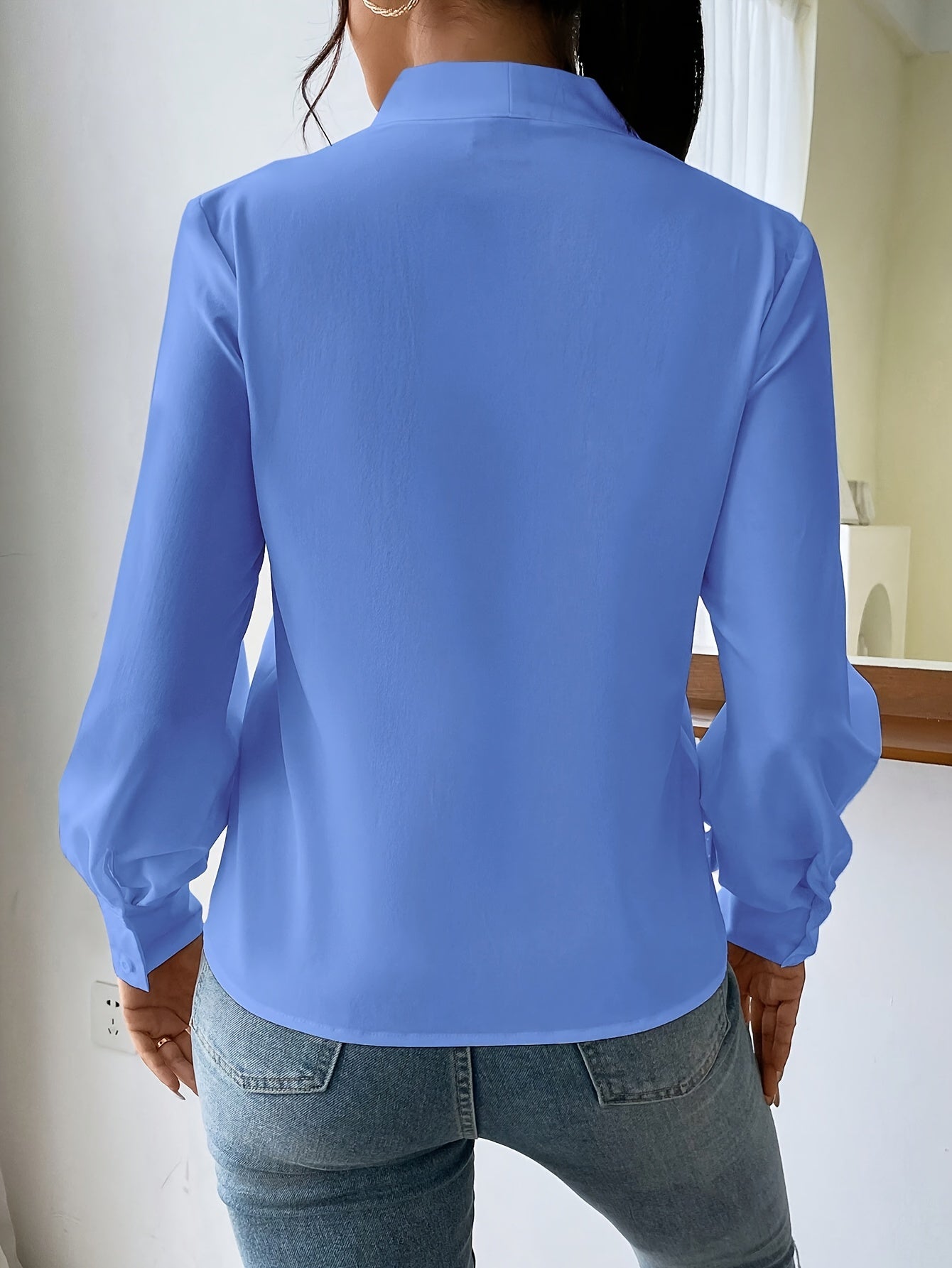Kvinders Bluse Sort V-Hals Polyester Elegant Komfortabel