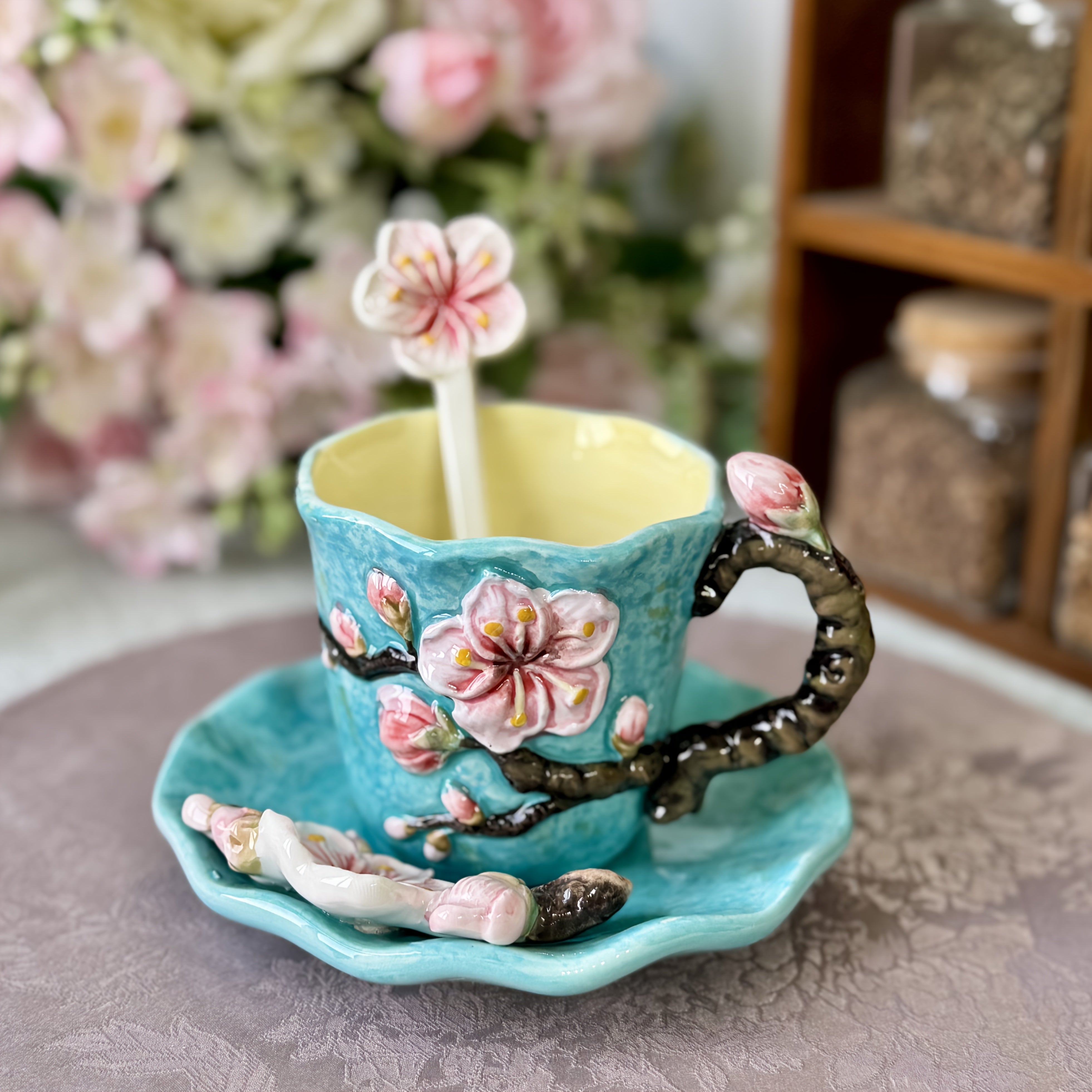 ArtSip Keramisk Kop & Skål Sæt – Håndmalet 3D Design inspireret af Van Gogh