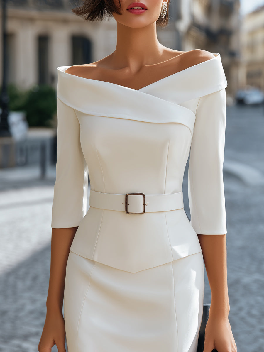 Off-Shoulder Bælte Top og Blyantskirt Sæt