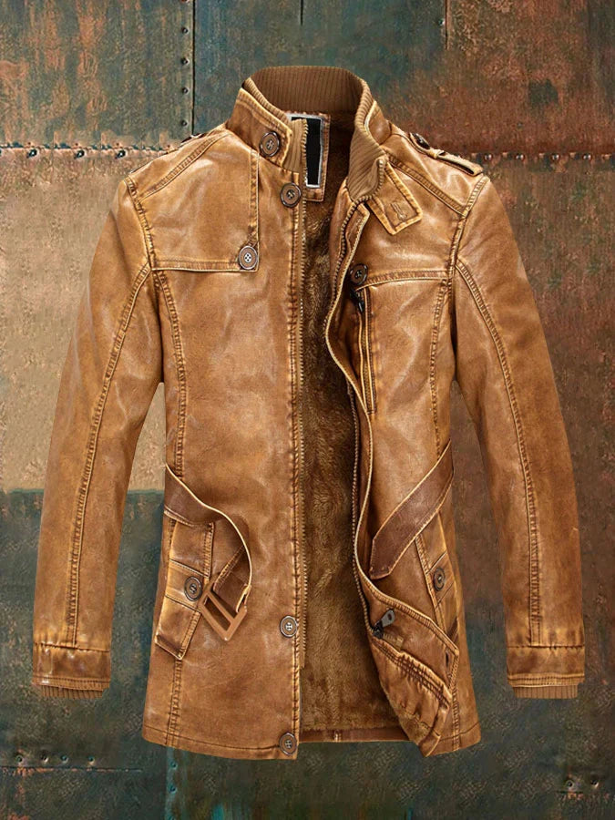 Shon Herre Vintage Læderjakke – Elegant Retro Stil med Varm For og Klassiske Knapper