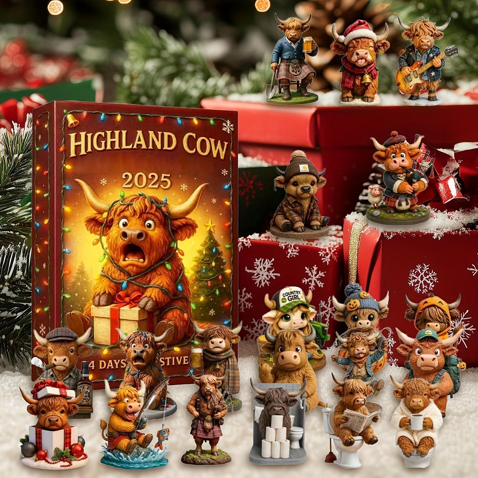 HighlandJoy | 3D Highland Cow Adventskalender 2025 Unikt juleoplevelse med 24 figurer