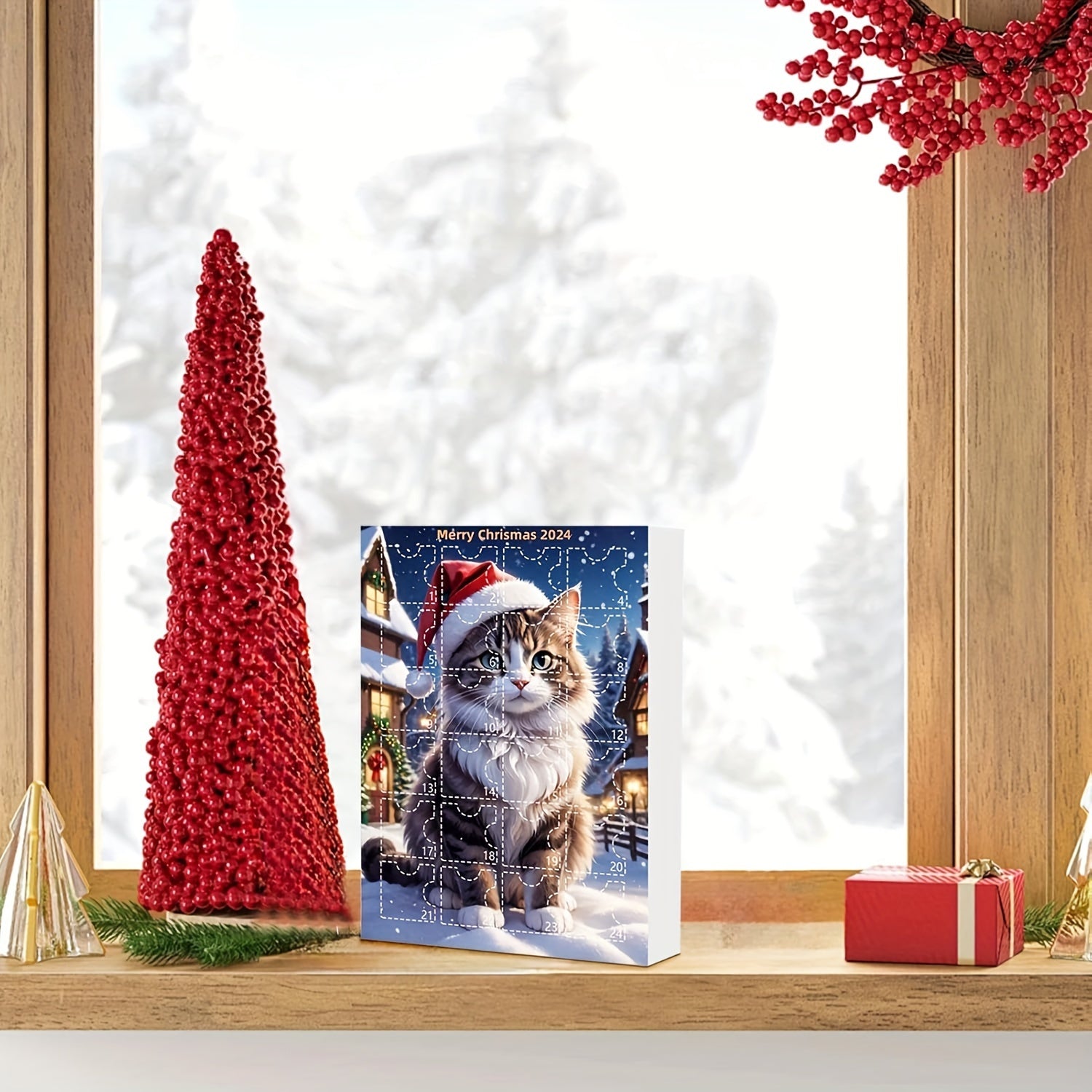 Adventskalender Katteophæng 2025 – Vintage 24-Dages Jule Countdown med Akryl Ornamenter