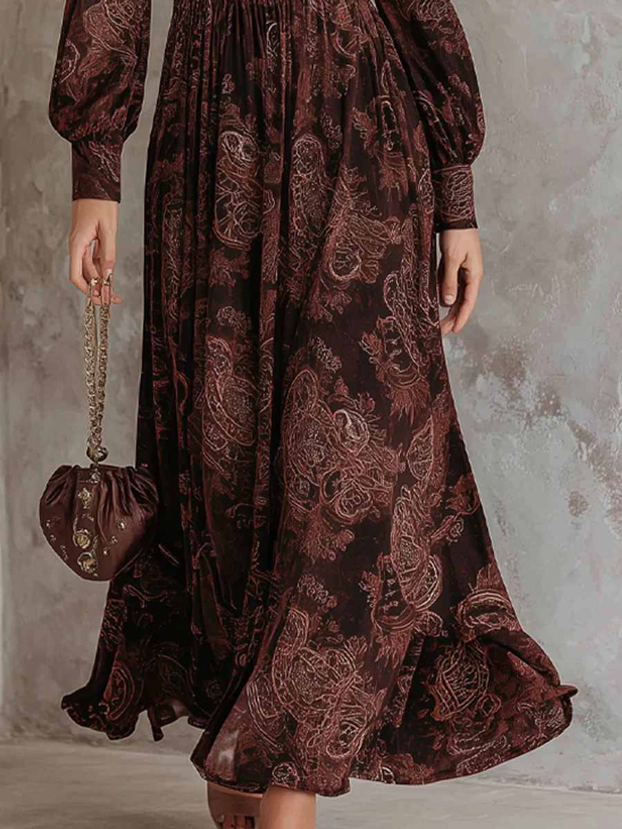 Marlene | Paisley Zip-Neck Midi Kjole
