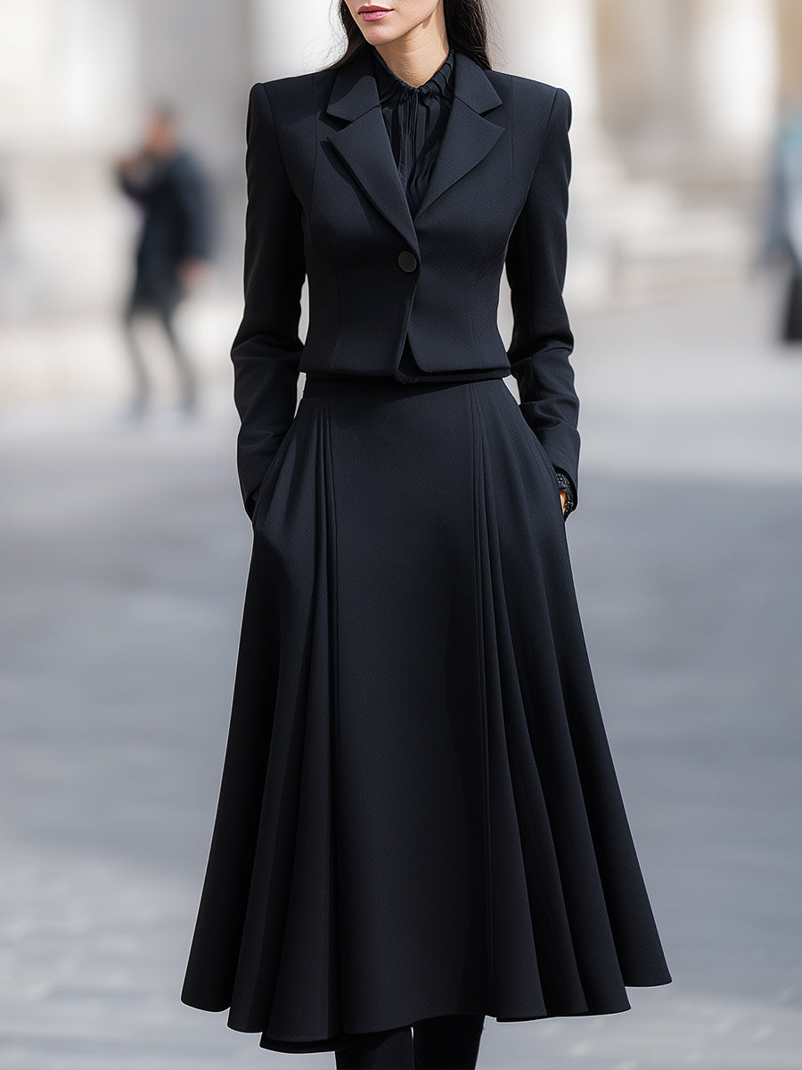 Skræddersyet Blazer & Midi Nederdel Sæt med Struktureret Elegance