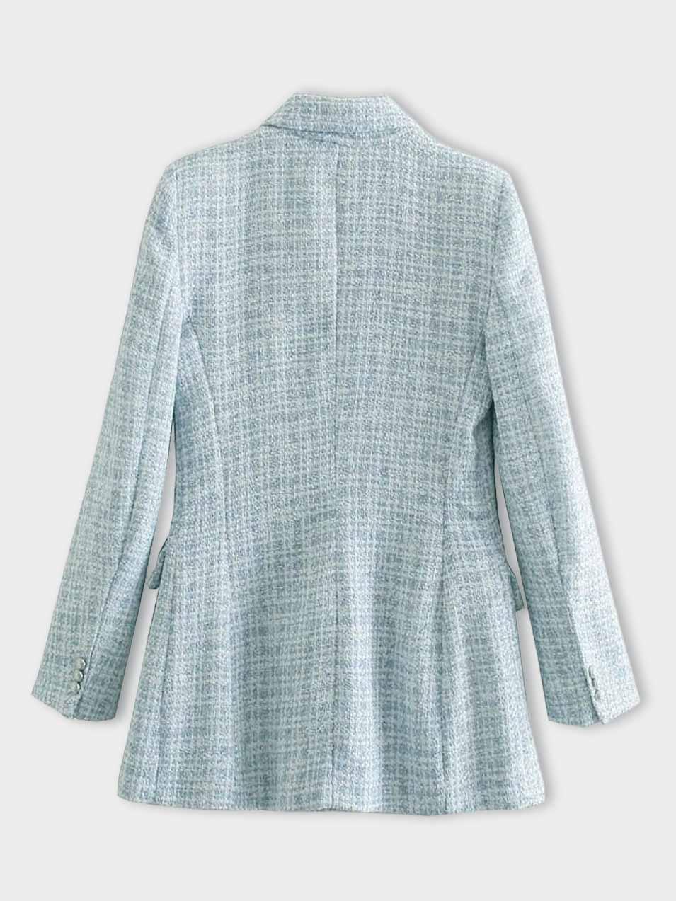 Charlotte Blazer Dame i Tweed – Elegant Lyseblå Jakke med Dobbelt Knap Design