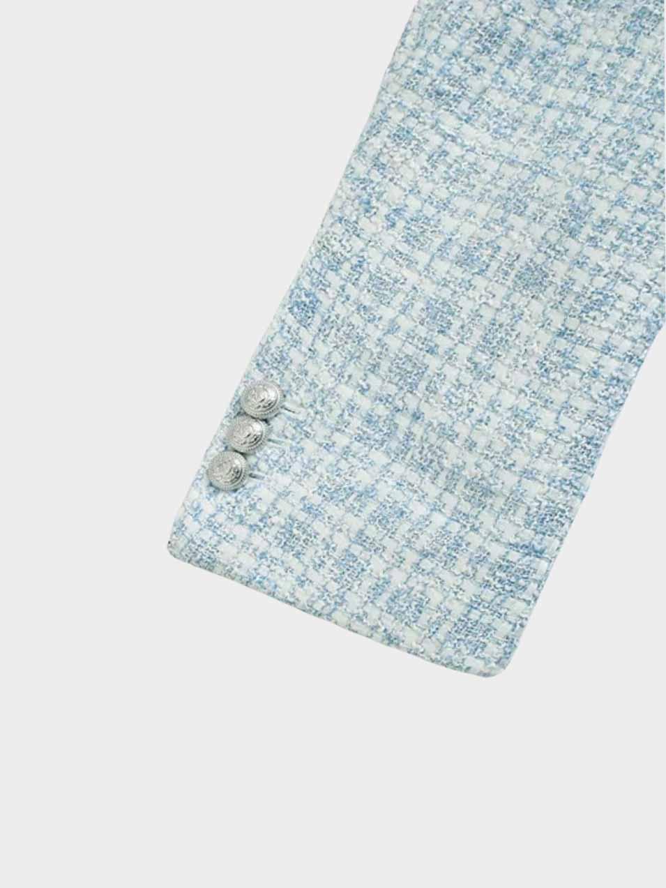 Charlotte Blazer Dame i Tweed – Elegant Lyseblå Jakke med Dobbelt Knap Design