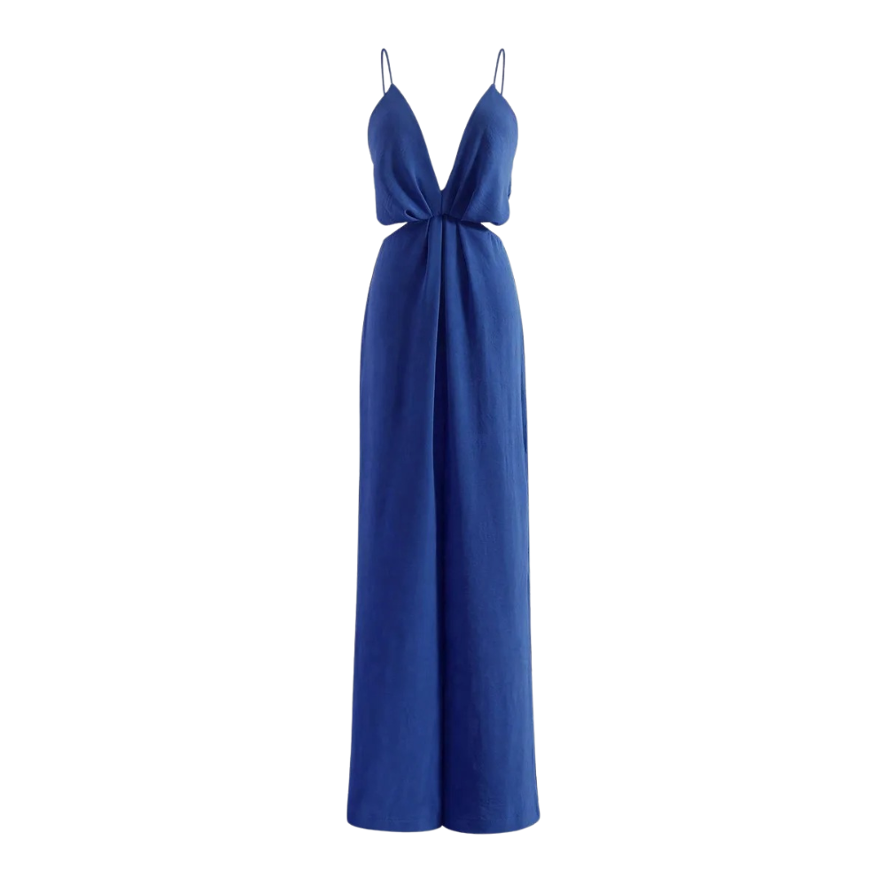 Udhulet plisseret jumpsuit med brede ben