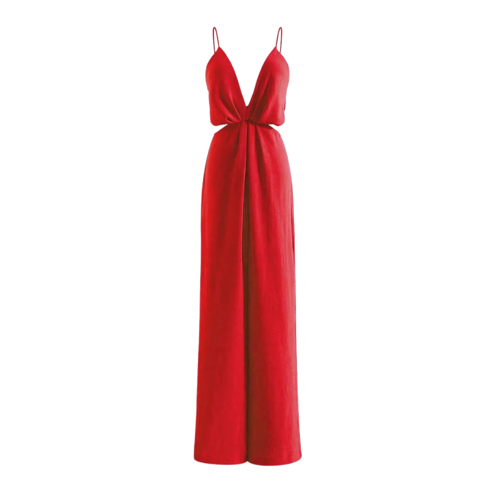 Udhulet plisseret jumpsuit med brede ben