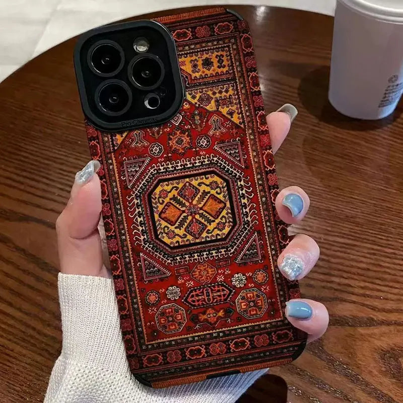 iPhone 11, 12, 13, 14, 15, 16, 17 Pro Max, Pro, Plus Cover med Persisk Tæppe Mønster