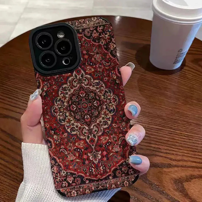 iPhone 11, 12, 13, 14, 15, 16, 17 Pro Max, Pro, Plus Cover med Persisk Tæppe Mønster