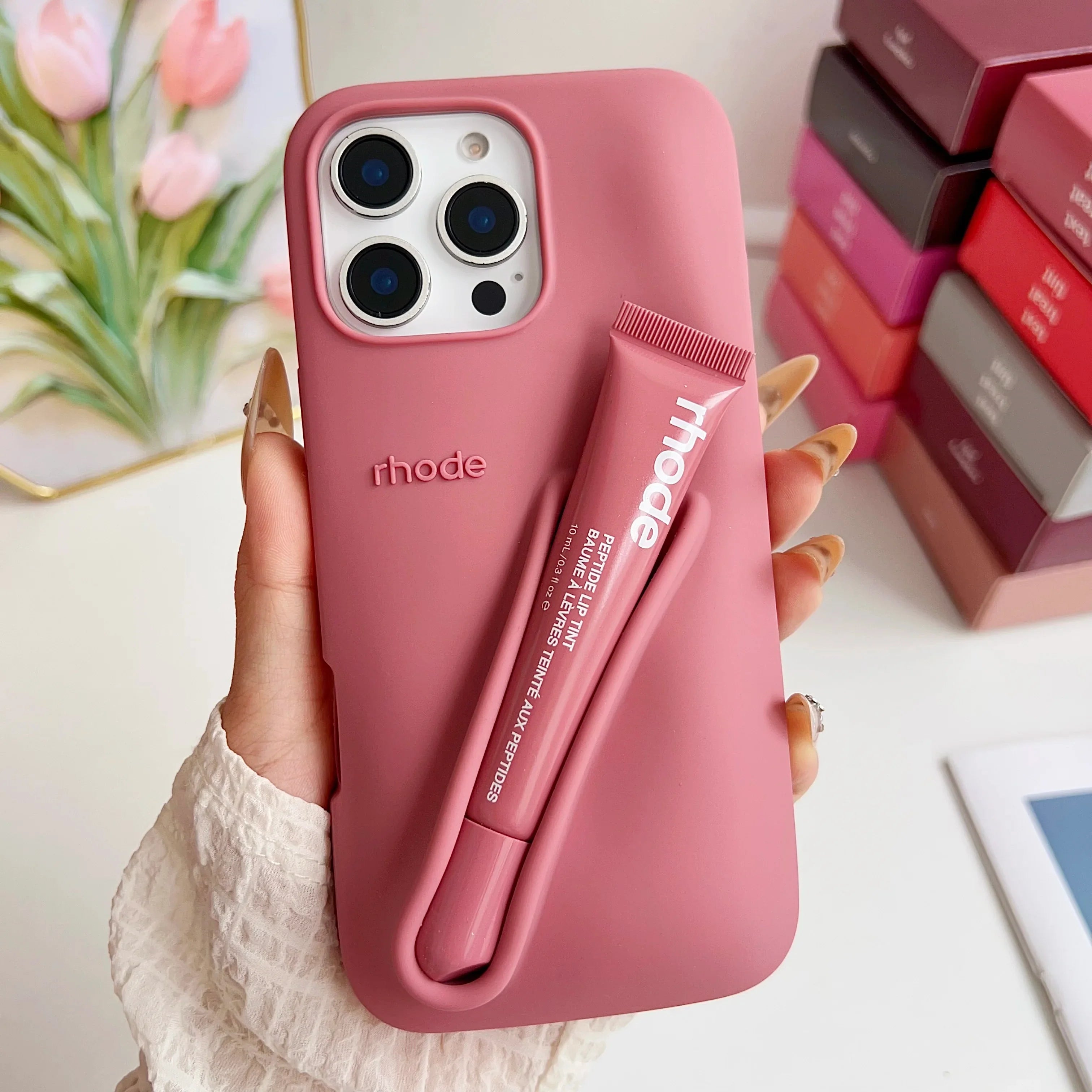 iPhone 13, 14, 15, 16, 17 Pro Max, Pro Etui med Lip Gloss Sæt