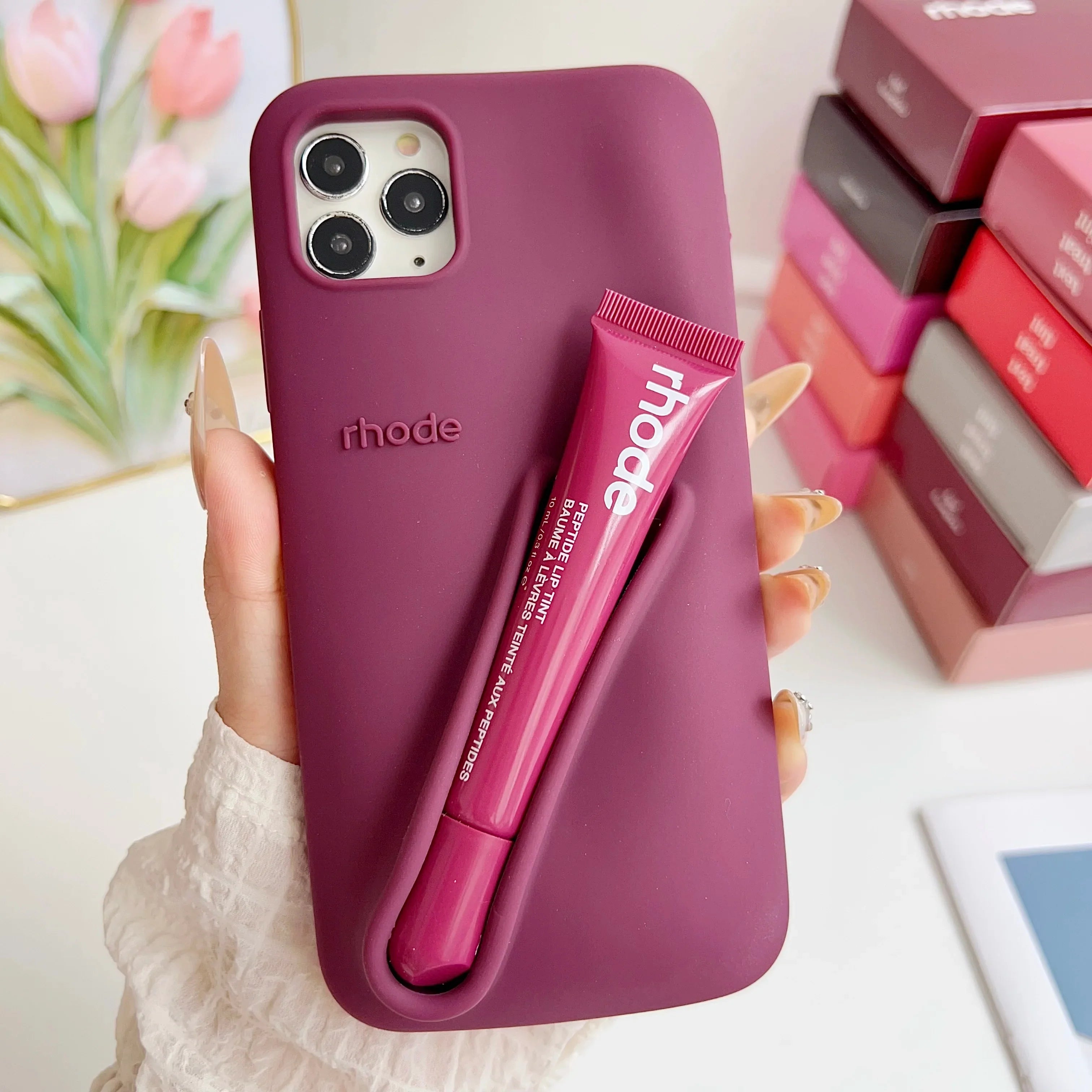 iPhone 13, 14, 15, 16, 17 Pro Max, Pro Etui med Lip Gloss Sæt