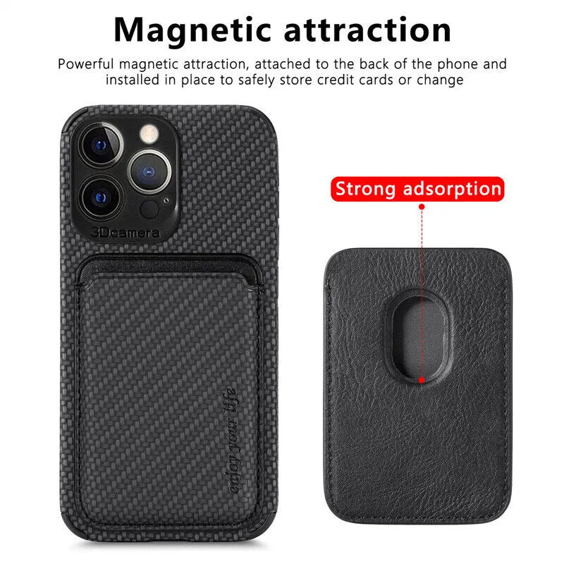 iPhone XR,11,12,13,14,15, Mini Pro, Pro Max Wallet Case Med Magnetisk Kortholder