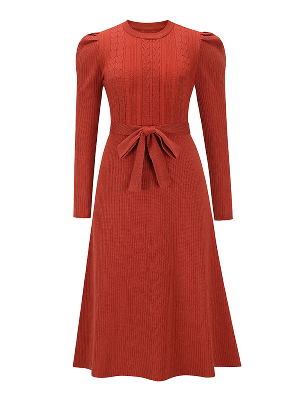 Midi Kjole Med Lange Ærmer Og Bælte Til Kvinder | Ideel Til Daglig Brug