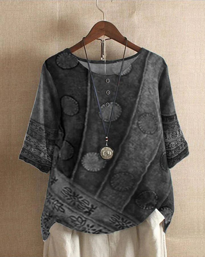 Kvinder Bluse Multifarvet Vintage Løs Fit Bomuld